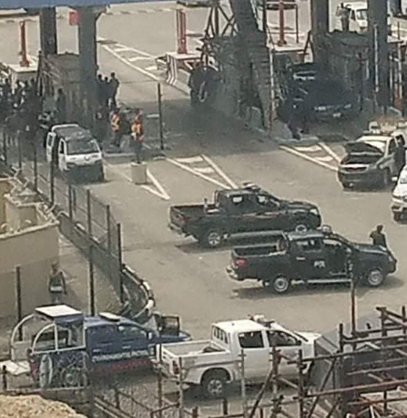 Security Operatives waiting anticipatedly for the arrival of #Endsars protest anniversary participants at Lekki Tollgate, on October 20, 2021.