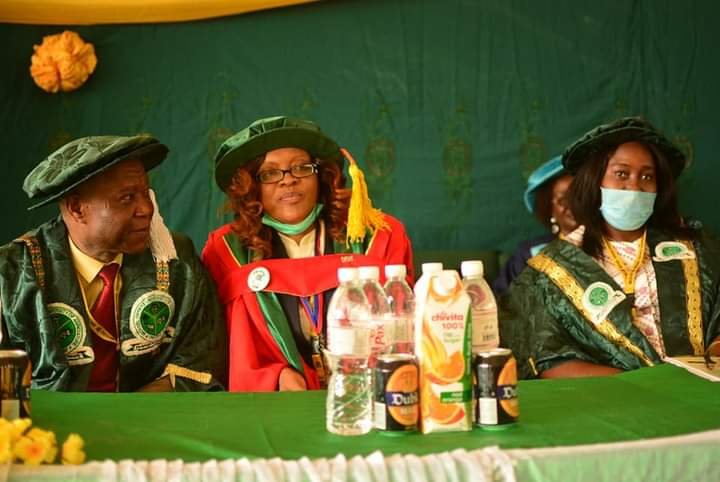 Prof. Uchechi Nnembuihe Ekwenye flanked by her colleagues at the 51st Inaugural Lecturer of Michael Okpara University of Agriculture, Umudike