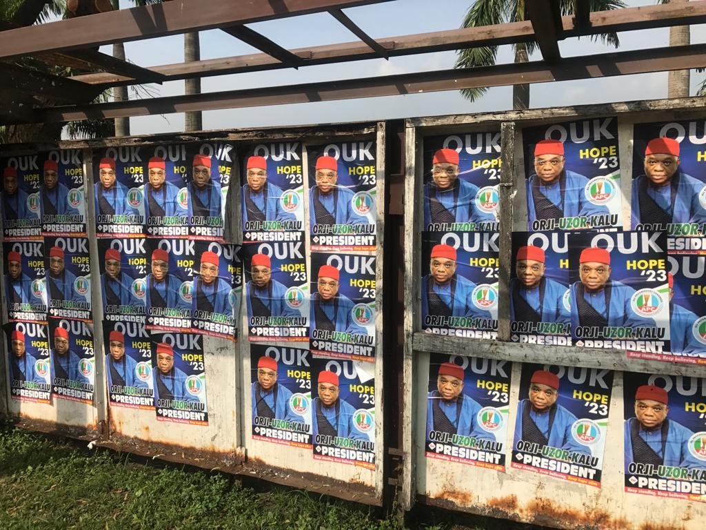 Campaign posters of Sen. Orji Uzor Kalu for 2023 Presidential election.