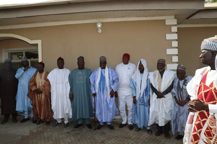 From Left: Sen. Anyim Pius Anyim, former Secretary to the federal government of Nigeria; the Emir of Lafia, Hon. Justice Sidi Bage Muhammed 1, JSC Rtd and members of the council of chiefs.