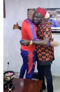 Governor Charles Soludo of Anambra State, in a warm embrace with the IPOB leader, Mazi Nnamdi Kanu in DSS custody.