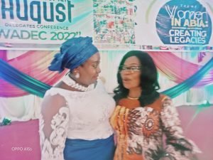Comrd. Oluchi Lechi Ikechukwu, the Caretaker Committee Chairperson of Nigeria Association of Women Journalists, NAWOJ Abia State chapter, exchanging pleasantries with her friend and colleague.