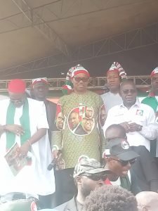 Mr. Peter Obi (2L); Yusuf Datti Baba-Ahmed, Dr. Alex Otti (M), flanked by party dignitaries.